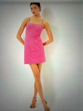 Lilly Pulitzer Pink Eyelet Spaghetti-Strap Mini Dress
